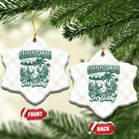 Vintage Summer Christmas Bigfoot Couple Ceramic Ornament Tropical Xmas Graphic