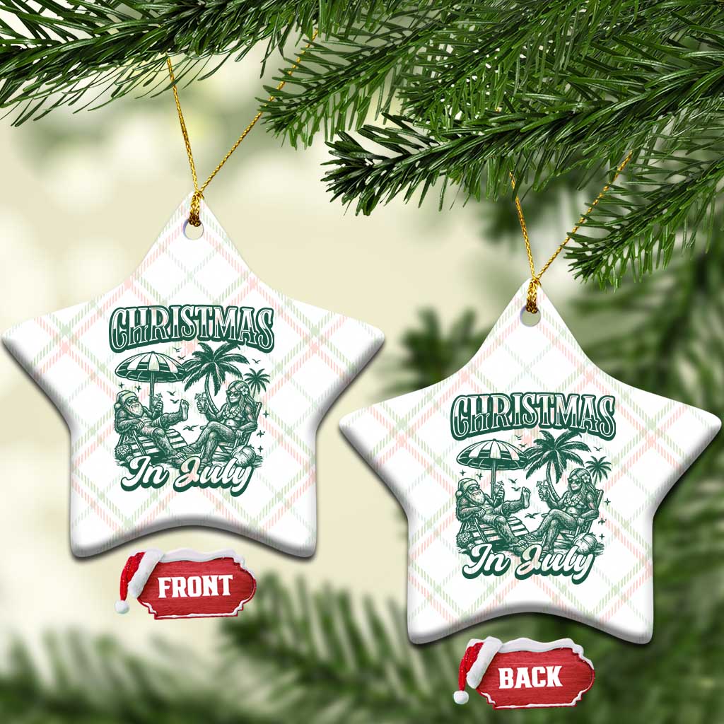 Vintage Summer Christmas Bigfoot Couple Ceramic Ornament Tropical Xmas Graphic