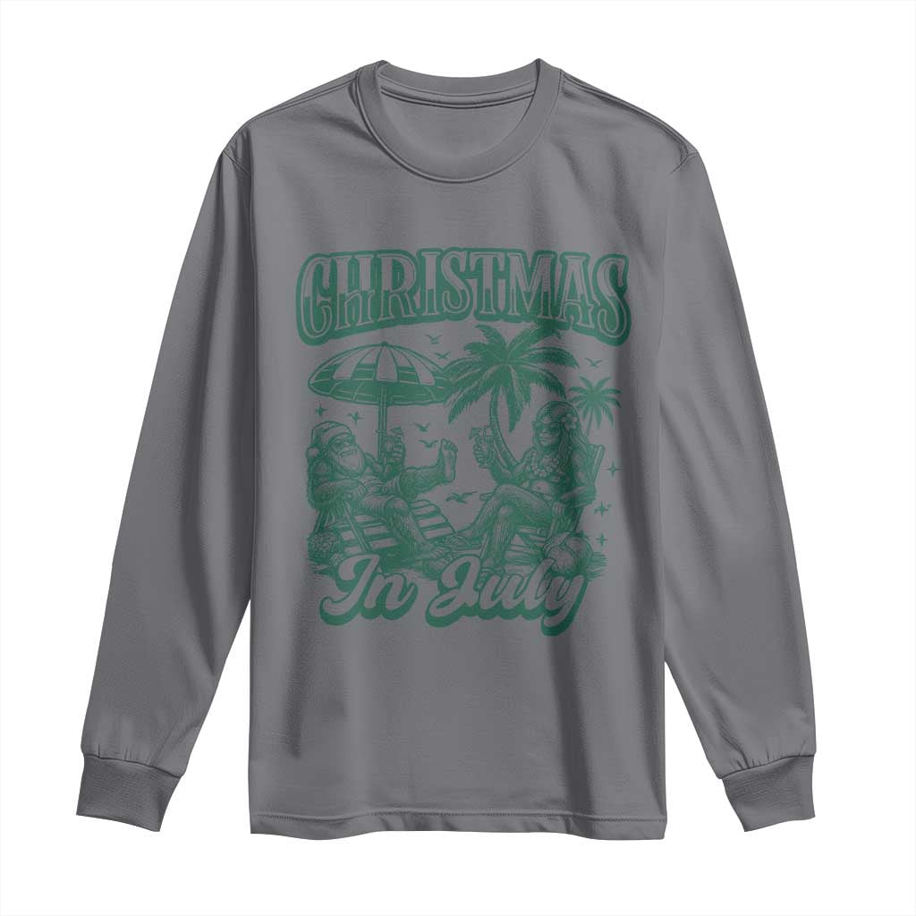 Vintage Summer Christmas Bigfoot Couple Long Sleeve Shirt Tropical Xmas Graphic