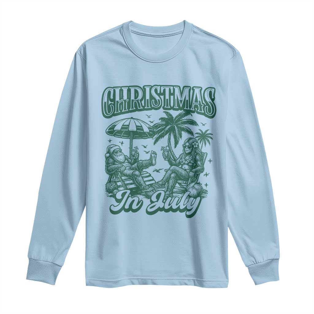 Vintage Summer Christmas Bigfoot Couple Long Sleeve Shirt Tropical Xmas Graphic