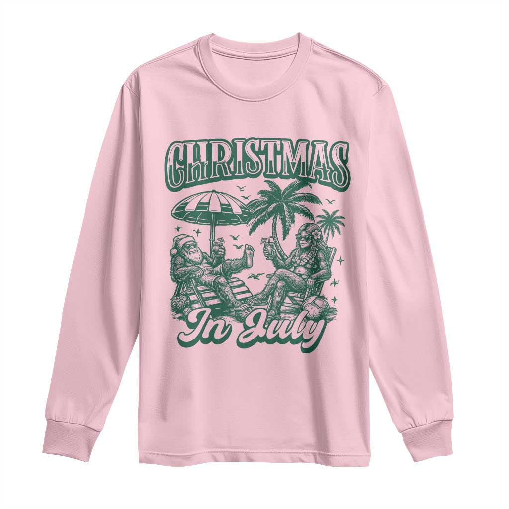 Vintage Summer Christmas Bigfoot Couple Long Sleeve Shirt Tropical Xmas Graphic