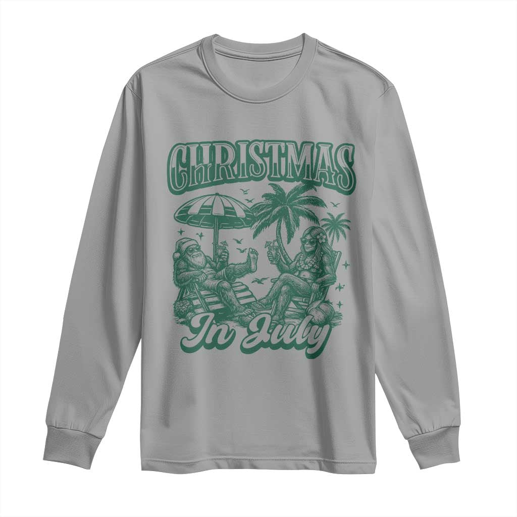 Vintage Summer Christmas Bigfoot Couple Long Sleeve Shirt Tropical Xmas Graphic