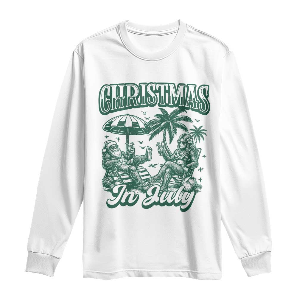 Vintage Summer Christmas Bigfoot Couple Long Sleeve Shirt Tropical Xmas Graphic