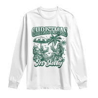 Vintage Summer Christmas Bigfoot Couple Long Sleeve Shirt Tropical Xmas Graphic