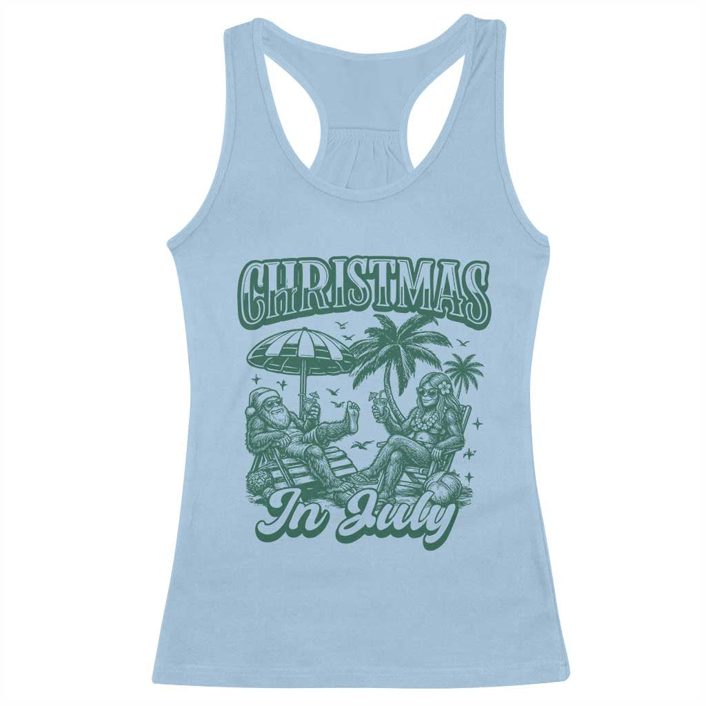 Vintage Summer Christmas Bigfoot Couple Racerback Tank Top Tropical Xmas Graphic