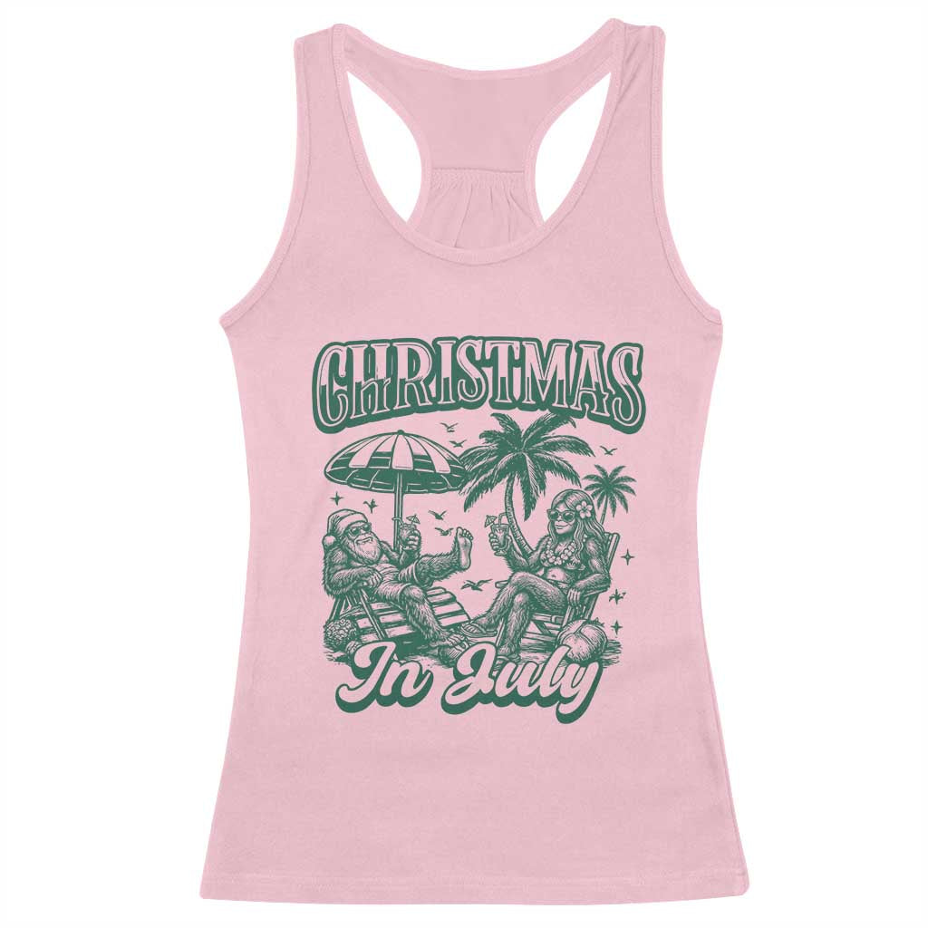 Vintage Summer Christmas Bigfoot Couple Racerback Tank Top Tropical Xmas Graphic