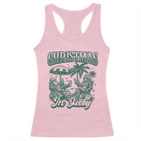Vintage Summer Christmas Bigfoot Couple Racerback Tank Top Tropical Xmas Graphic