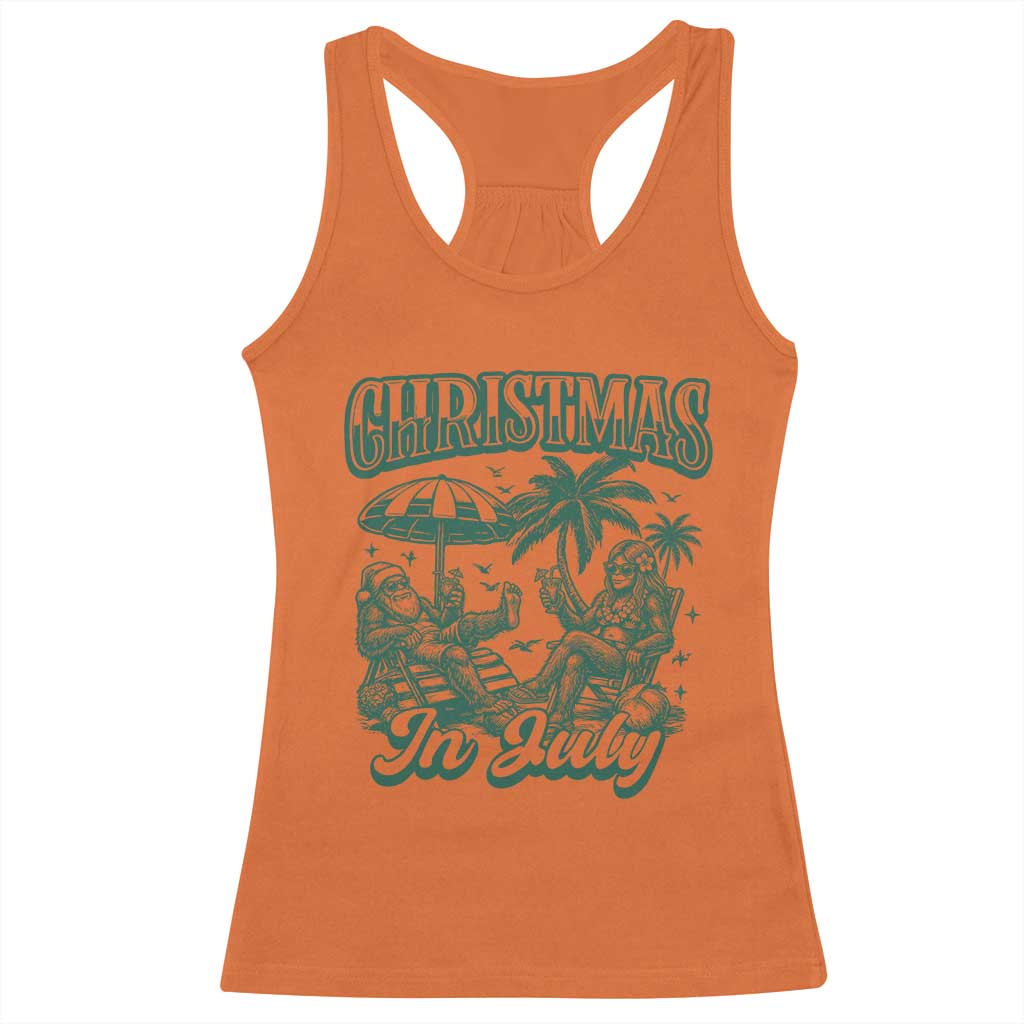 Vintage Summer Christmas Bigfoot Couple Racerback Tank Top Tropical Xmas Graphic