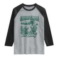 Vintage Summer Christmas Bigfoot Couple Raglan Shirt Tropical Xmas Graphic