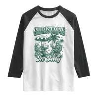 Vintage Summer Christmas Bigfoot Couple Raglan Shirt Tropical Xmas Graphic