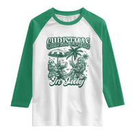 Vintage Summer Christmas Bigfoot Couple Raglan Shirt Tropical Xmas Graphic