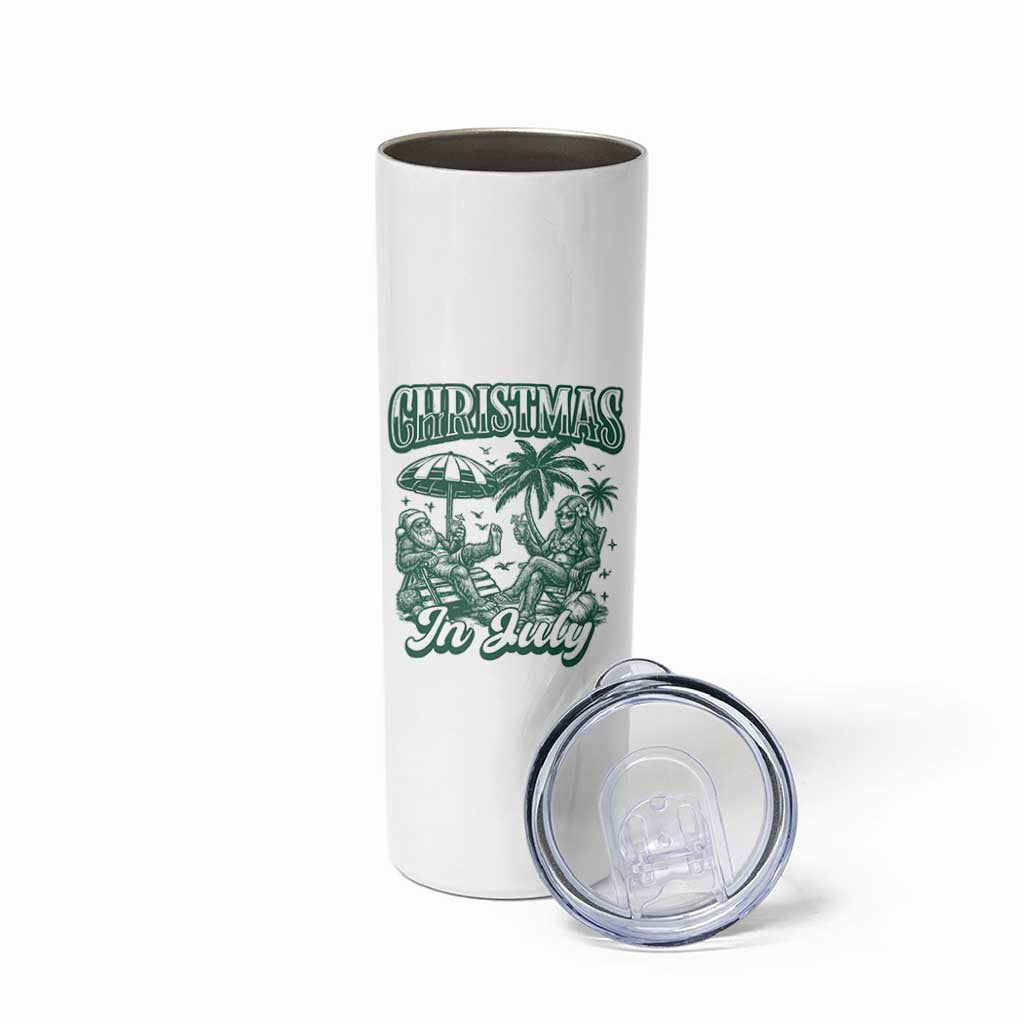 Vintage Summer Christmas Bigfoot Couple Skinny Tumbler Tropical Xmas Graphic