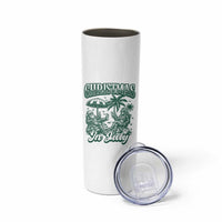 Vintage Summer Christmas Bigfoot Couple Skinny Tumbler Tropical Xmas Graphic