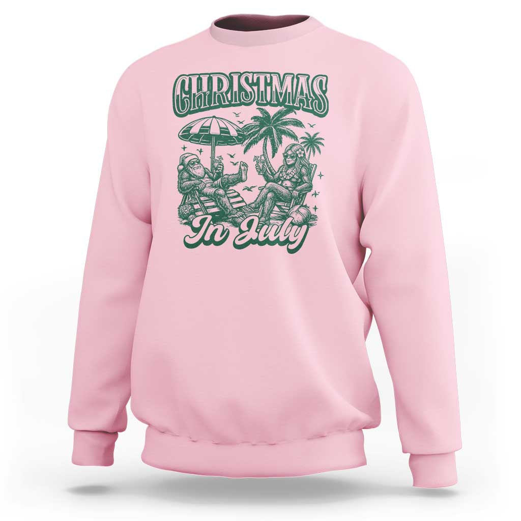 Vintage Summer Christmas Bigfoot Couple Sweatshirt Tropical Xmas Graphic