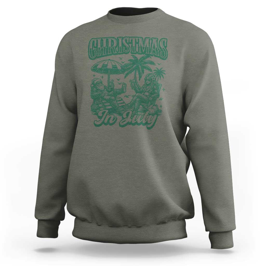 Vintage Summer Christmas Bigfoot Couple Sweatshirt Tropical Xmas Graphic