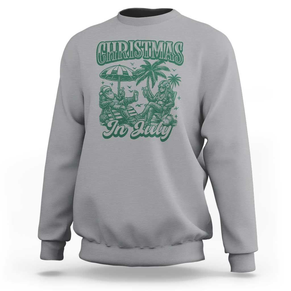 Vintage Summer Christmas Bigfoot Couple Sweatshirt Tropical Xmas Graphic