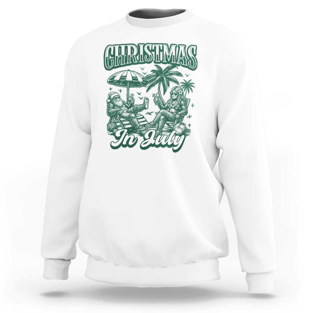 Vintage Summer Christmas Bigfoot Couple Sweatshirt Tropical Xmas Graphic