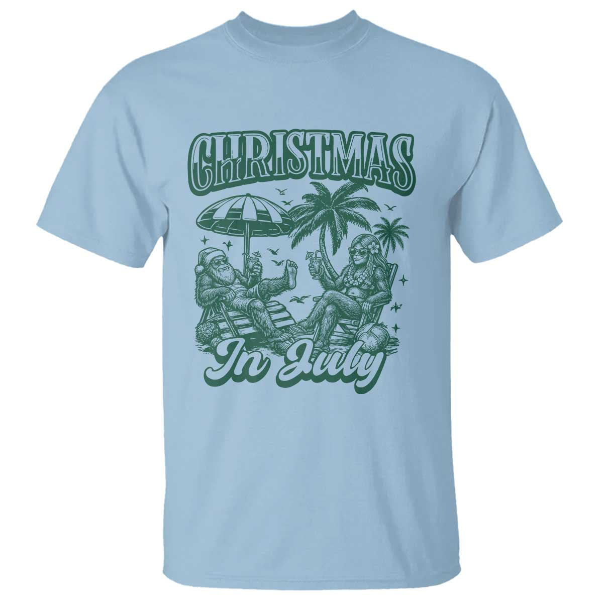 Vintage Summer Christmas Bigfoot Couple T Shirt Tropical Xmas Graphic