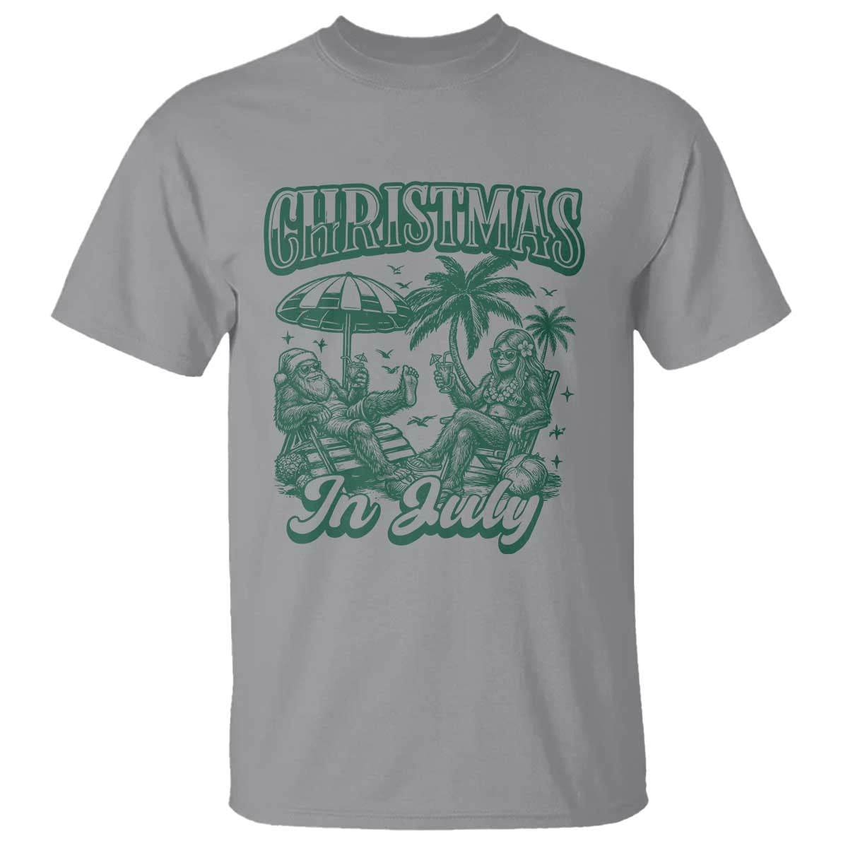 Vintage Summer Christmas Bigfoot Couple T Shirt Tropical Xmas Graphic