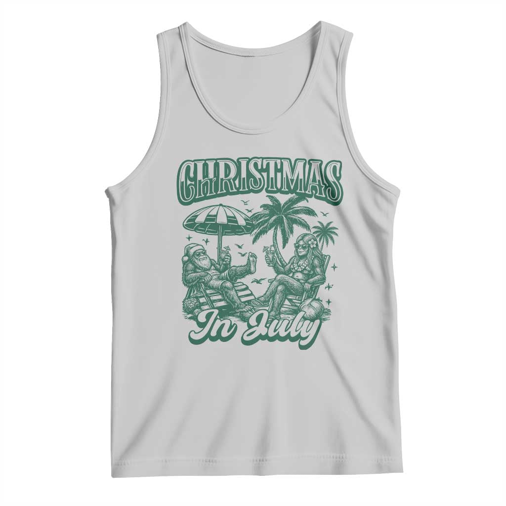 Vintage Summer Christmas Bigfoot Couple Tank Top Tropical Xmas Graphic