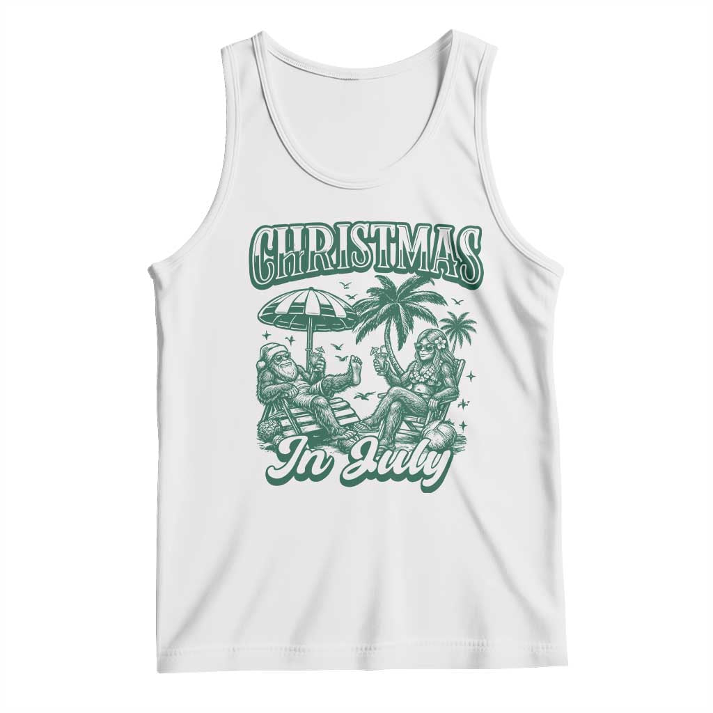 Vintage Summer Christmas Bigfoot Couple Tank Top Tropical Xmas Graphic
