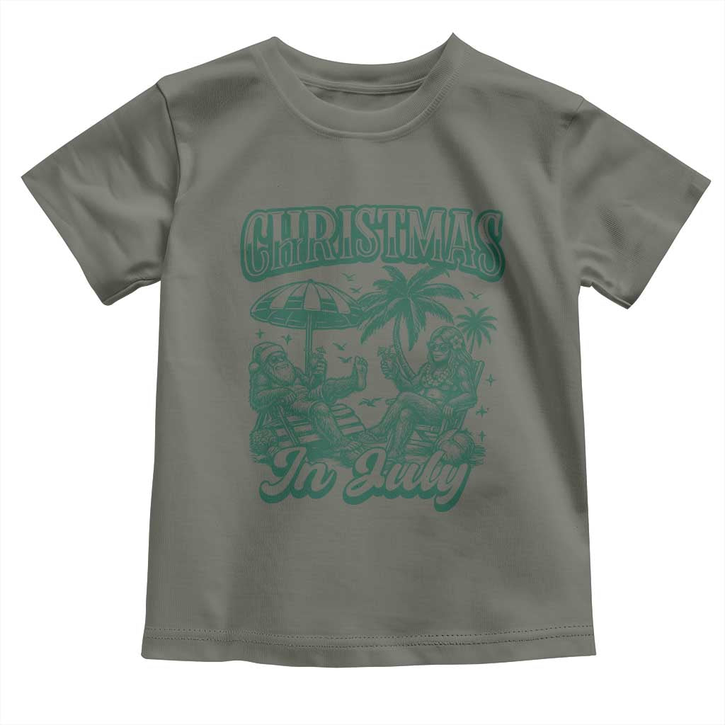 Vintage Summer Christmas Bigfoot Couple Toddler T Shirt Tropical Xmas Graphic