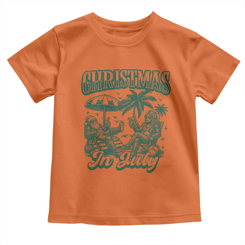 Vintage Summer Christmas Bigfoot Couple Toddler T Shirt Tropical Xmas Graphic