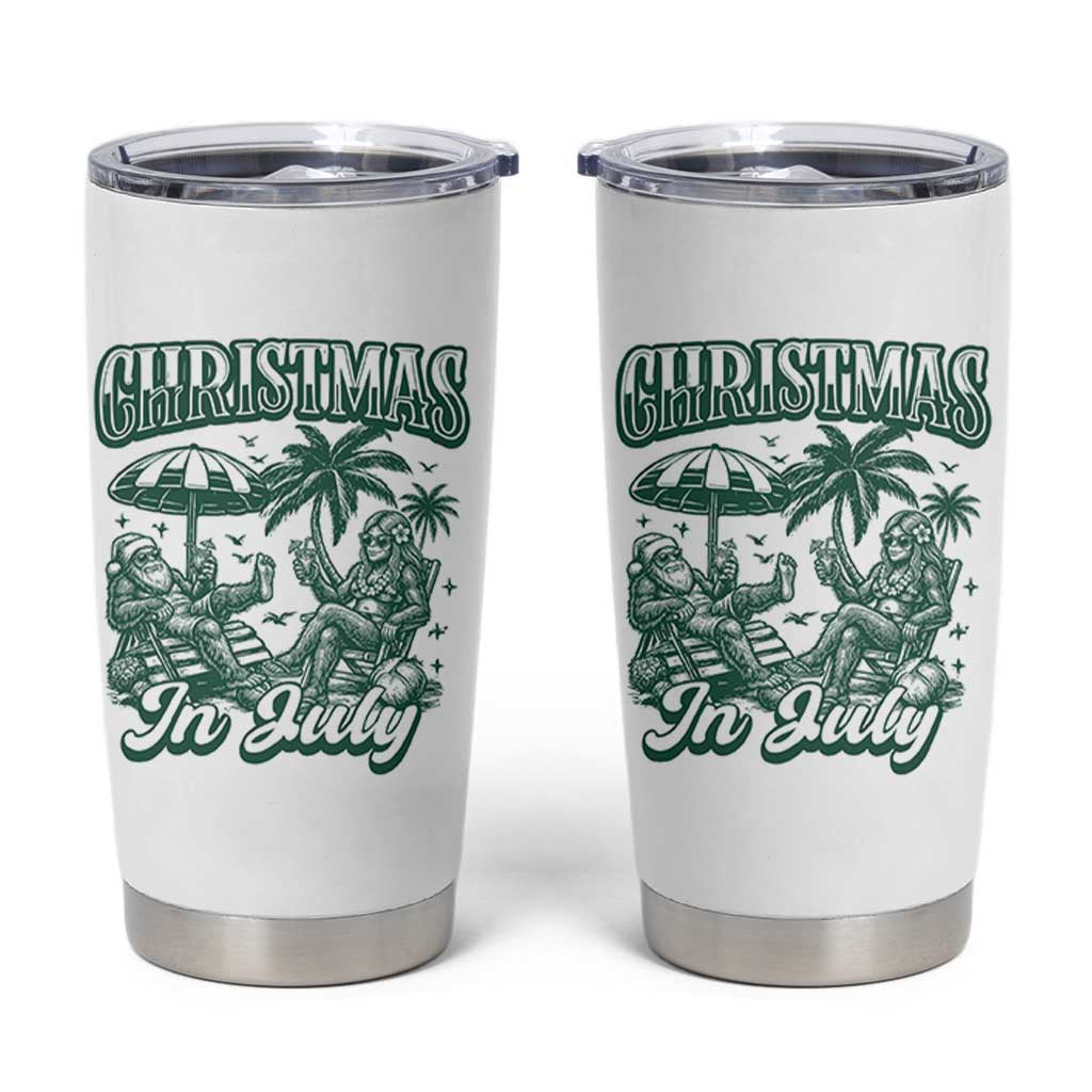 Vintage Summer Christmas Bigfoot Couple Tumbler Cup Tropical Xmas Graphic