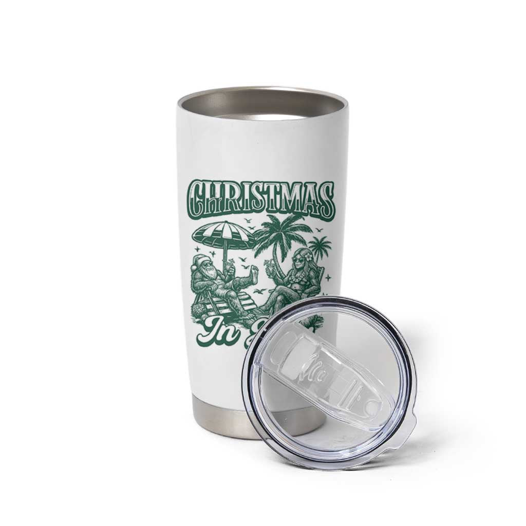 Vintage Summer Christmas Bigfoot Couple Tumbler Cup Tropical Xmas Graphic