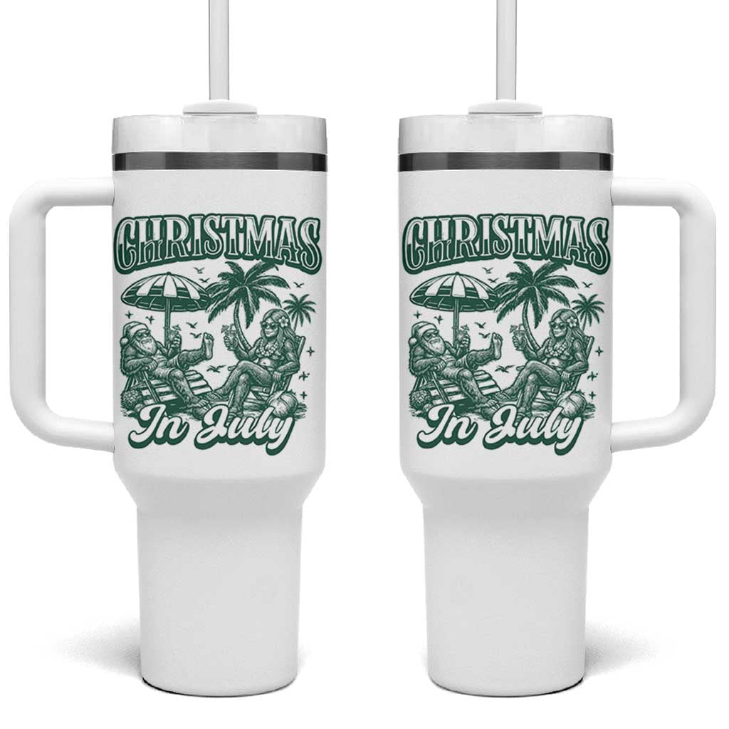 Vintage Summer Christmas Bigfoot Couple Tumbler With Handle Tropical Xmas Graphic