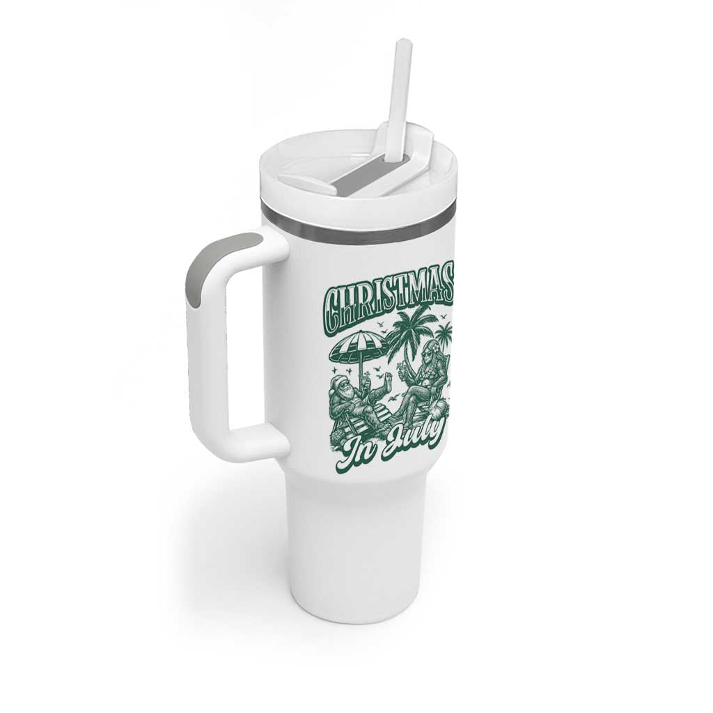 Vintage Summer Christmas Bigfoot Couple Tumbler With Handle Tropical Xmas Graphic