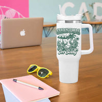 Vintage Summer Christmas Bigfoot Couple Tumbler With Handle Tropical Xmas Graphic