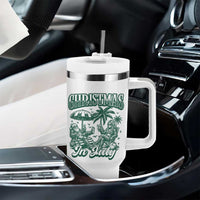 Vintage Summer Christmas Bigfoot Couple Tumbler With Handle Tropical Xmas Graphic