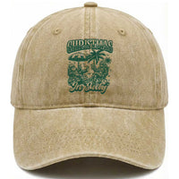 Vintage Summer Christmas Bigfoot Couple Washed Cotton Baseball Cap Tropical Xmas Graphic