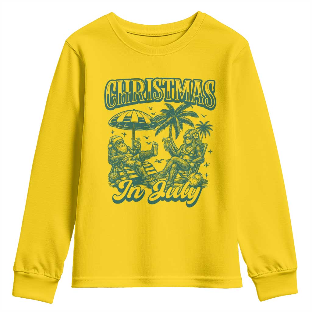 Vintage Summer Christmas Bigfoot Couple Youth Sweatshirt Tropical Xmas Graphic