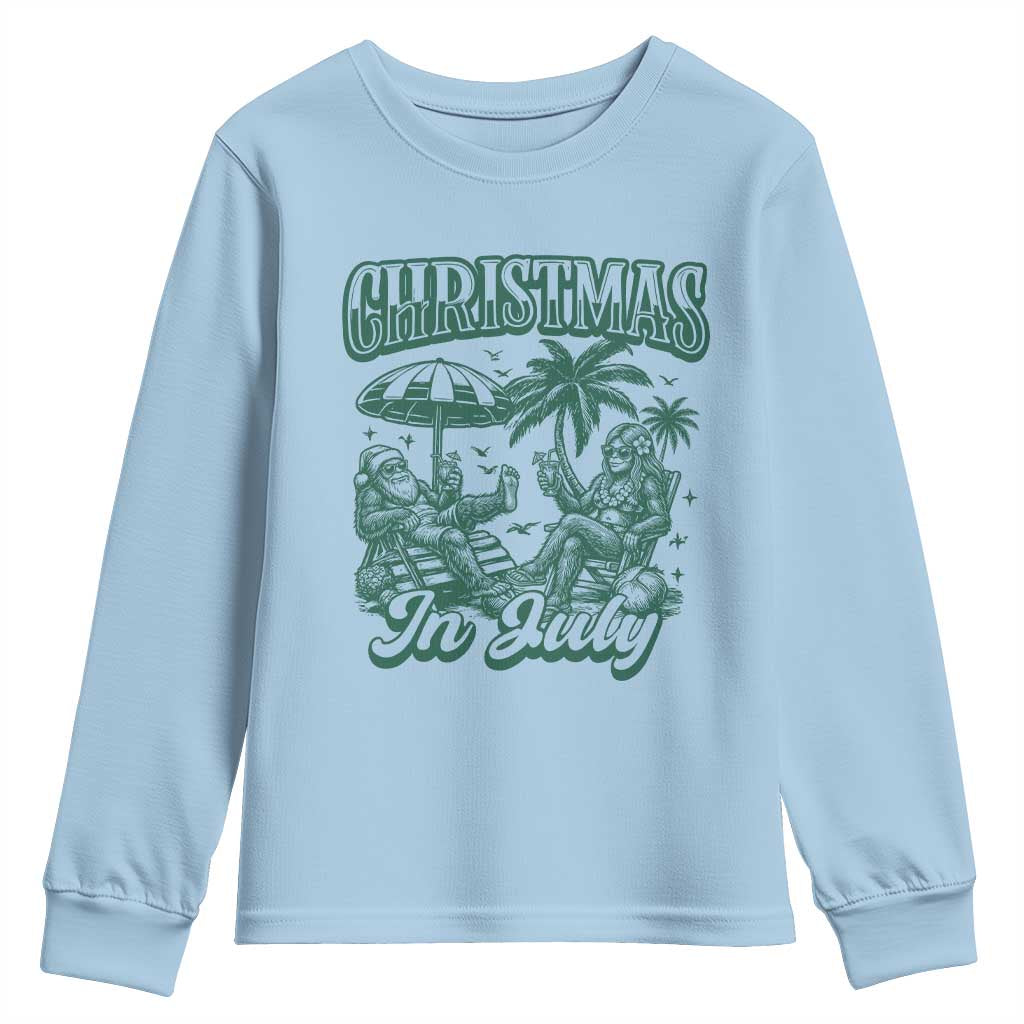 Vintage Summer Christmas Bigfoot Couple Youth Sweatshirt Tropical Xmas Graphic