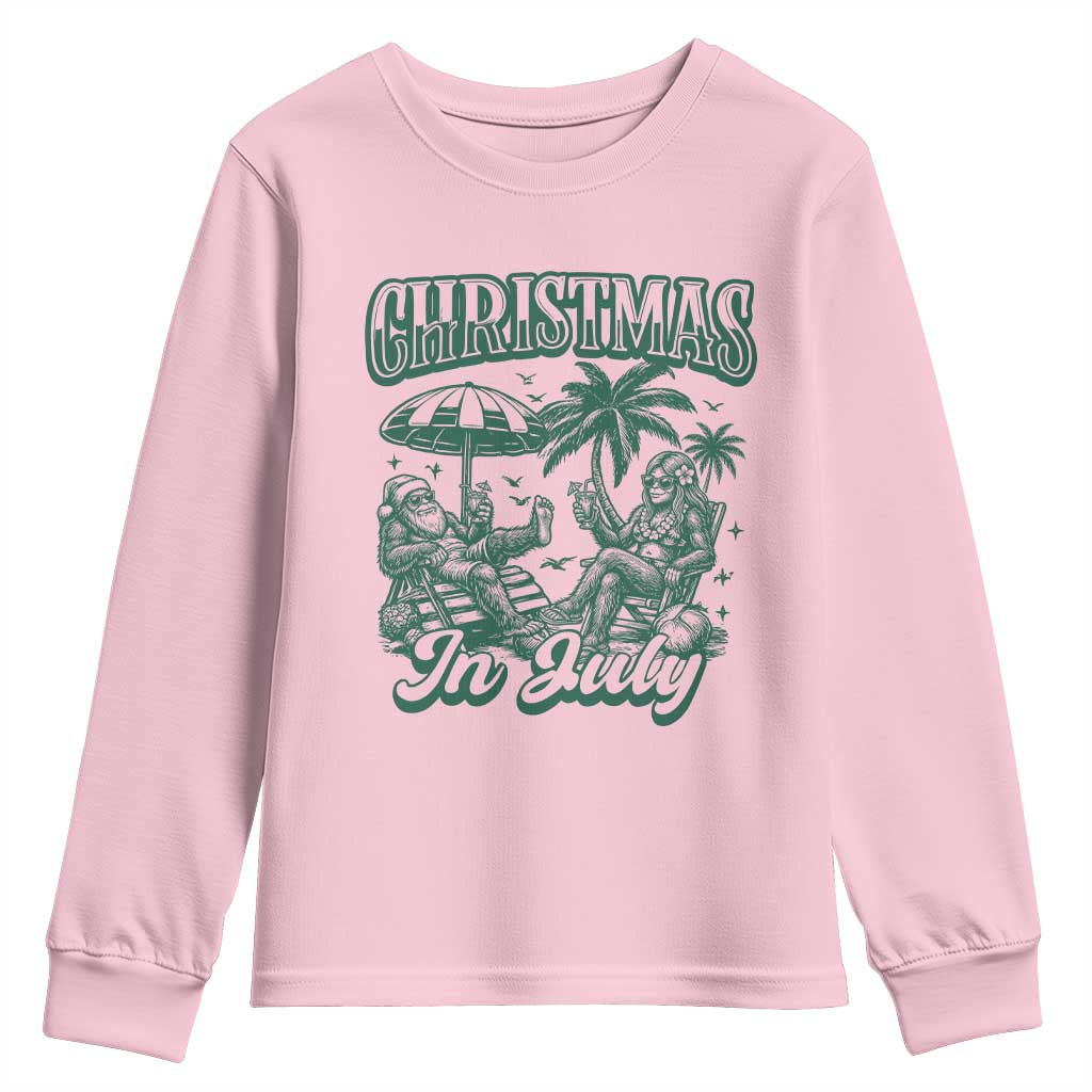 Vintage Summer Christmas Bigfoot Couple Youth Sweatshirt Tropical Xmas Graphic