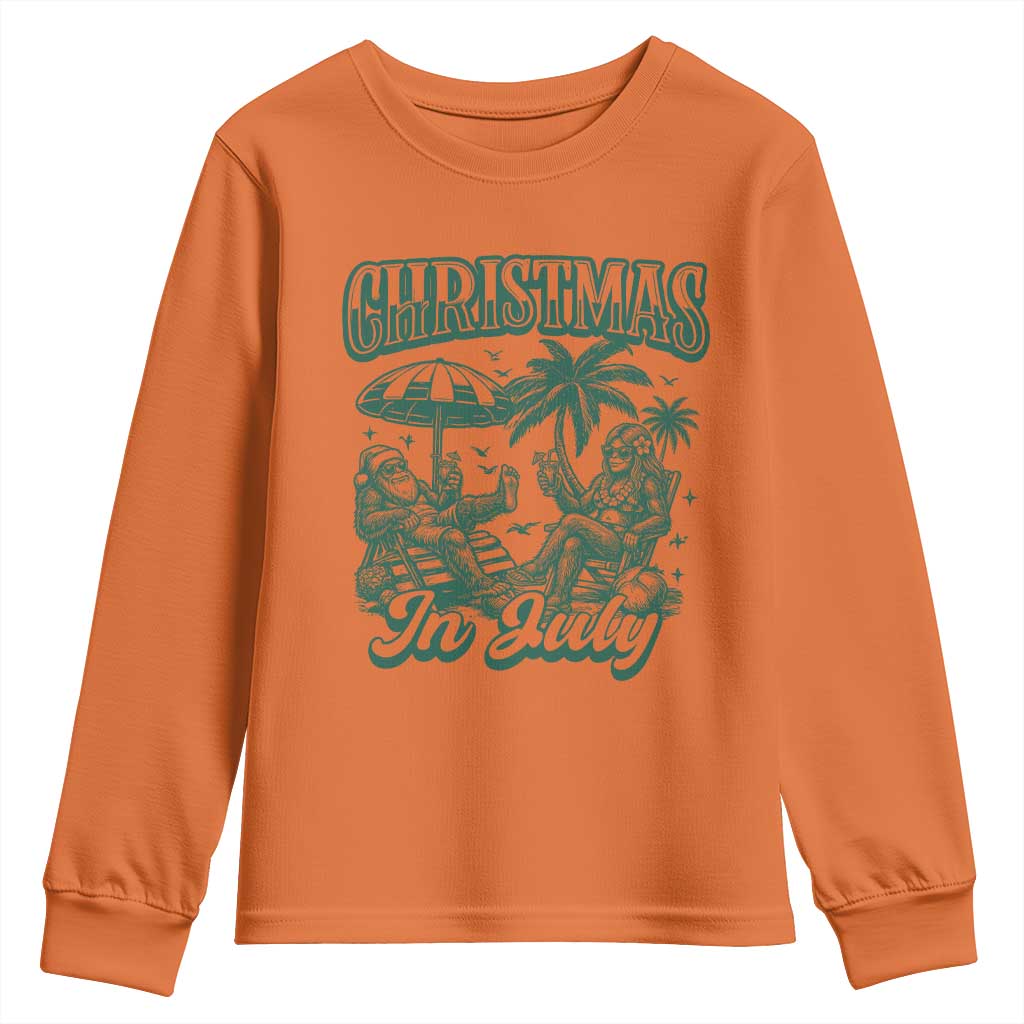 Vintage Summer Christmas Bigfoot Couple Youth Sweatshirt Tropical Xmas Graphic