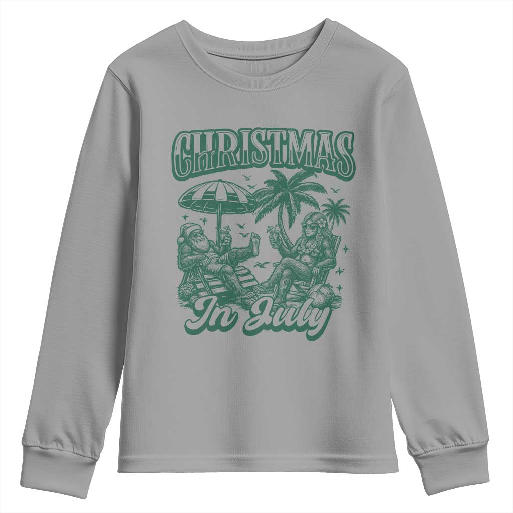 Vintage Summer Christmas Bigfoot Couple Youth Sweatshirt Tropical Xmas Graphic