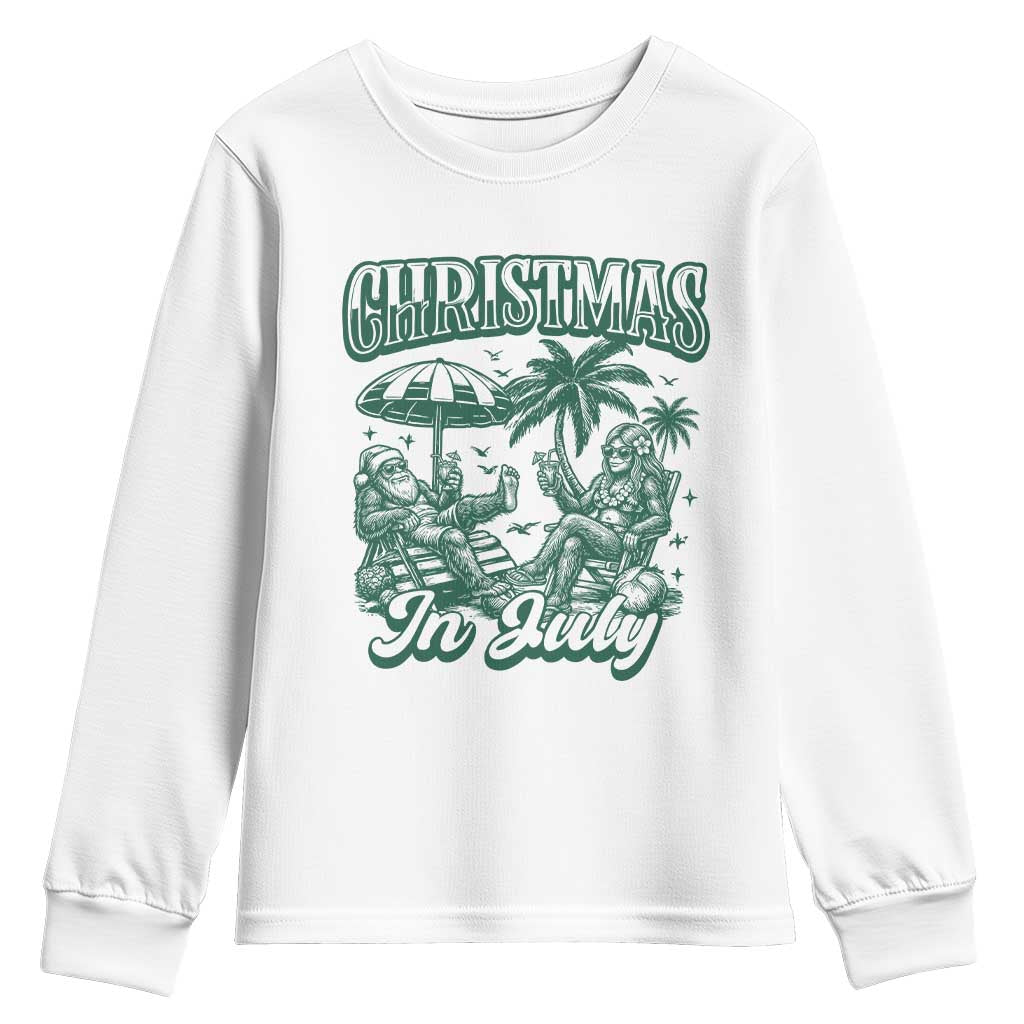 Vintage Summer Christmas Bigfoot Couple Youth Sweatshirt Tropical Xmas Graphic