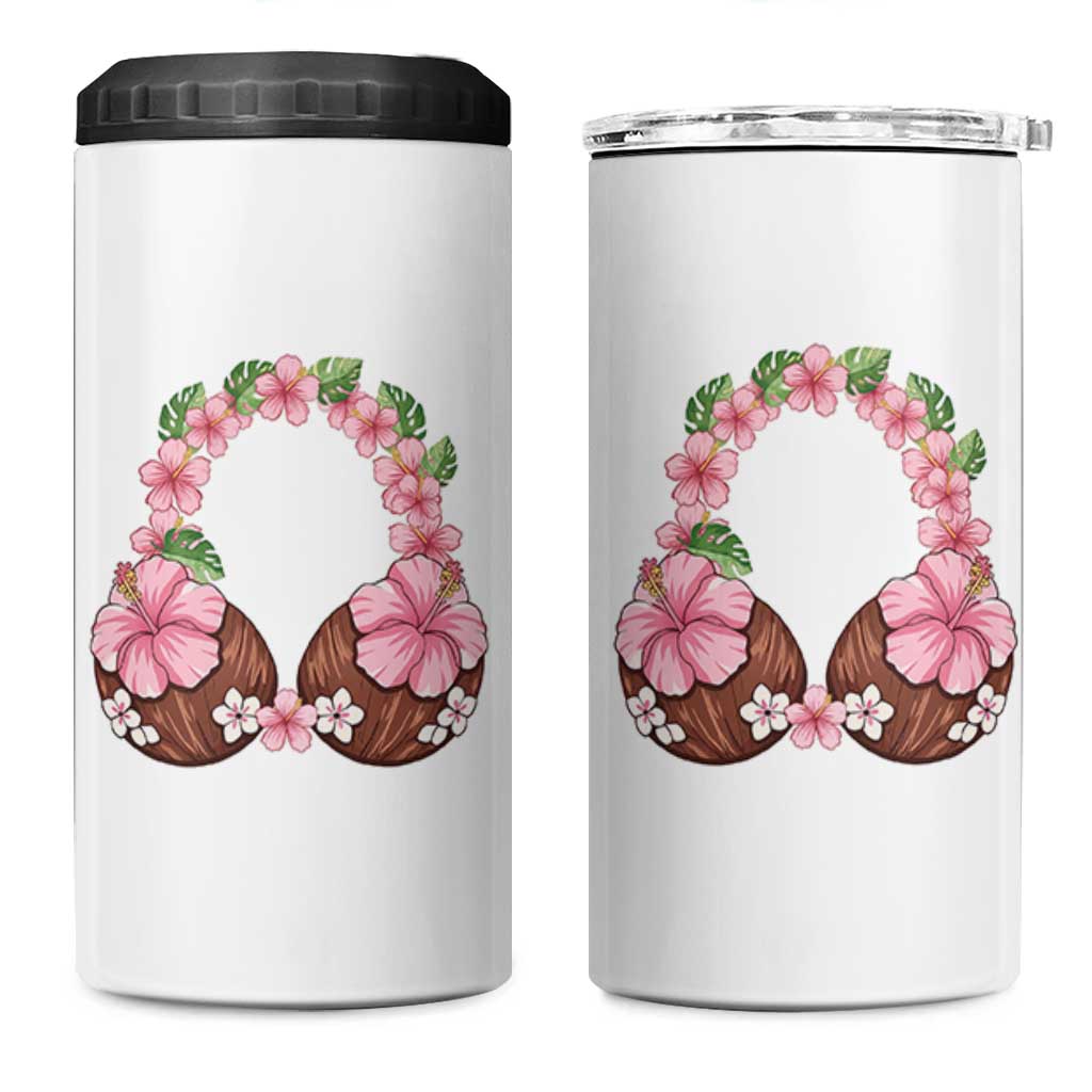 Hibiscus Flower Coconut Bra 4 in 1 Can Cooler Tumbler Tropical Summer Graphic