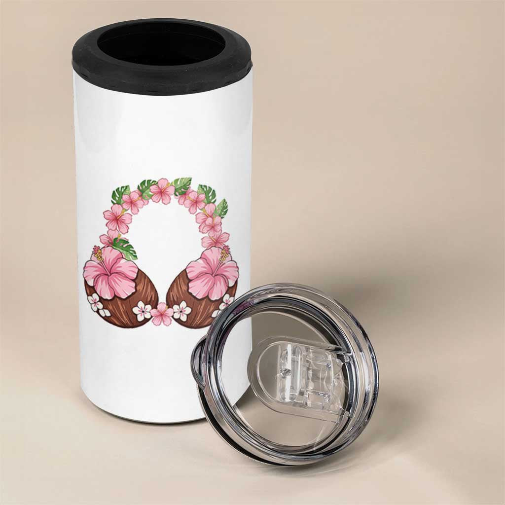 Hibiscus Flower Coconut Bra 4 in 1 Can Cooler Tumbler Tropical Summer Graphic