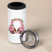Hibiscus Flower Coconut Bra 4 in 1 Can Cooler Tumbler Tropical Summer Graphic