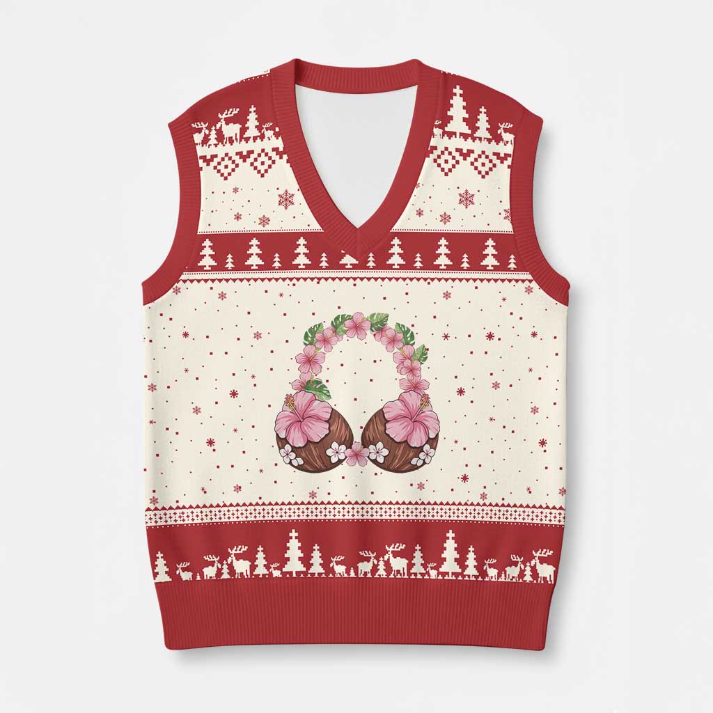 Hibiscus Flower Coconut Bra V-Neck Knit Sweater Vest Tropical Summer Graphic