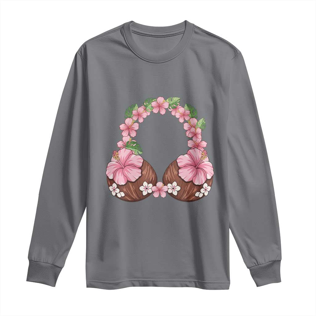 Hibiscus Flower Coconut Bra Long Sleeve Shirt Tropical Summer Graphic