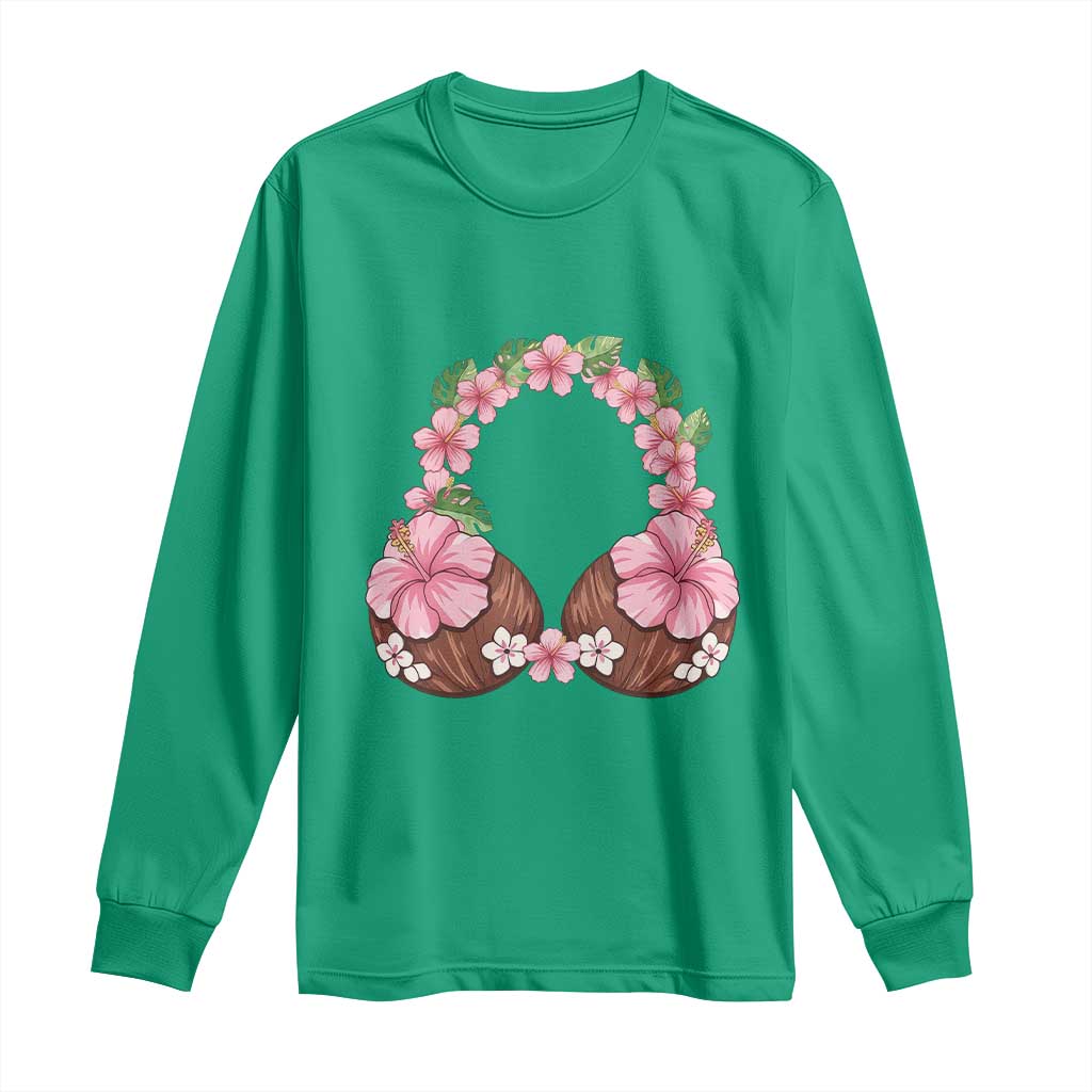 Hibiscus Flower Coconut Bra Long Sleeve Shirt Tropical Summer Graphic