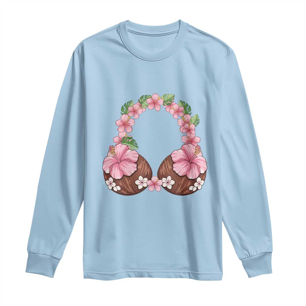 Hibiscus Flower Coconut Bra Long Sleeve Shirt Tropical Summer Graphic