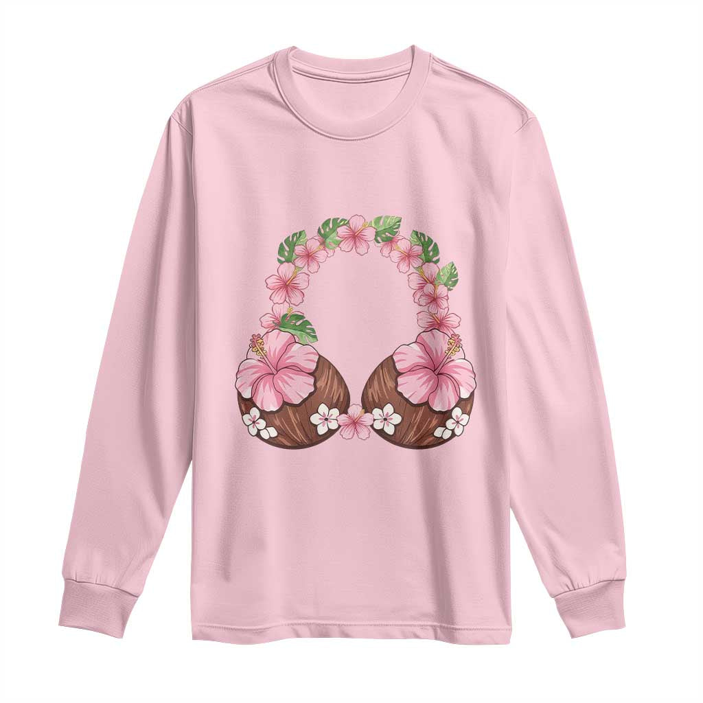 Hibiscus Flower Coconut Bra Long Sleeve Shirt Tropical Summer Graphic