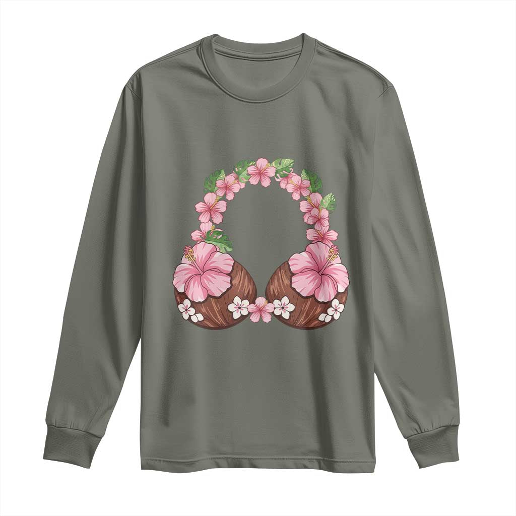 Hibiscus Flower Coconut Bra Long Sleeve Shirt Tropical Summer Graphic