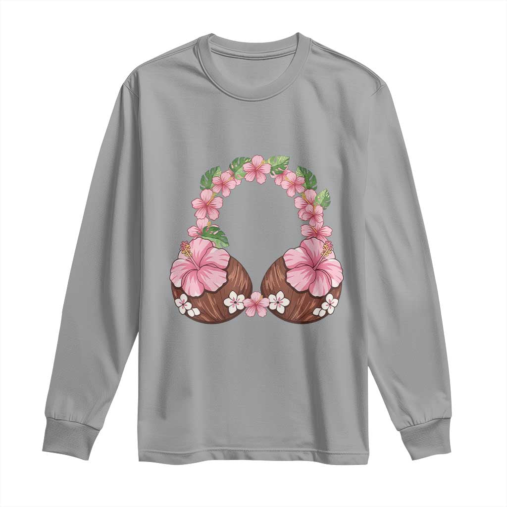 Hibiscus Flower Coconut Bra Long Sleeve Shirt Tropical Summer Graphic